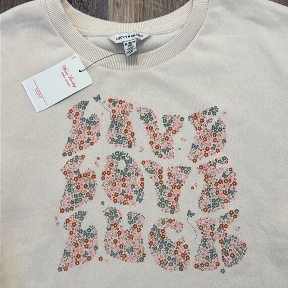 Lucky BRAND Cream Floral Sweatshirt with Peplum Hem - Picture 2 of 3